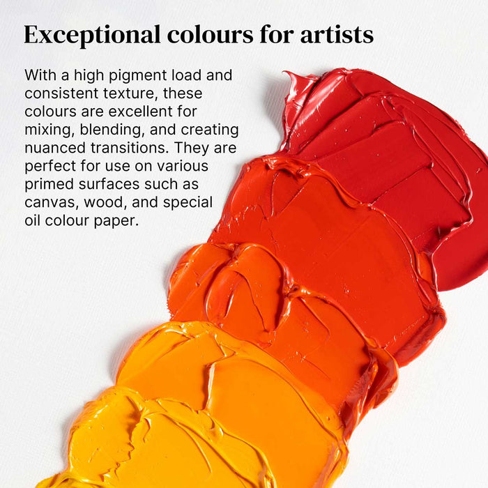 Red, yellow and orange oil paint with explanatory text